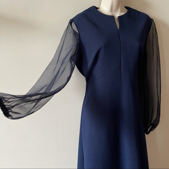 Vintage 70s navy Sheer Sleeve Dress (ooo) - Picture 4 of 8